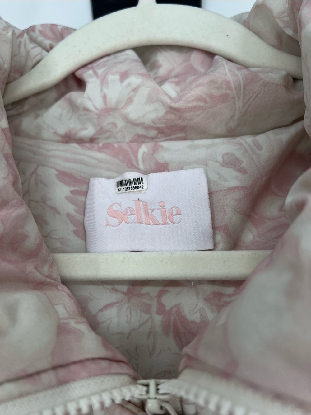 Selkie Pink & Cream Floral Cropped Bow Sleeve Coquette Puffer Jacket Coat M - Picture 4 of 8